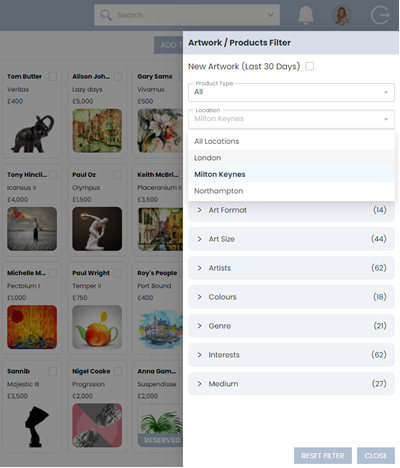 Gallery Locations — Gallery View CRM demo