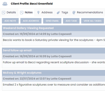 Client Notes — Gallery View CRM demo