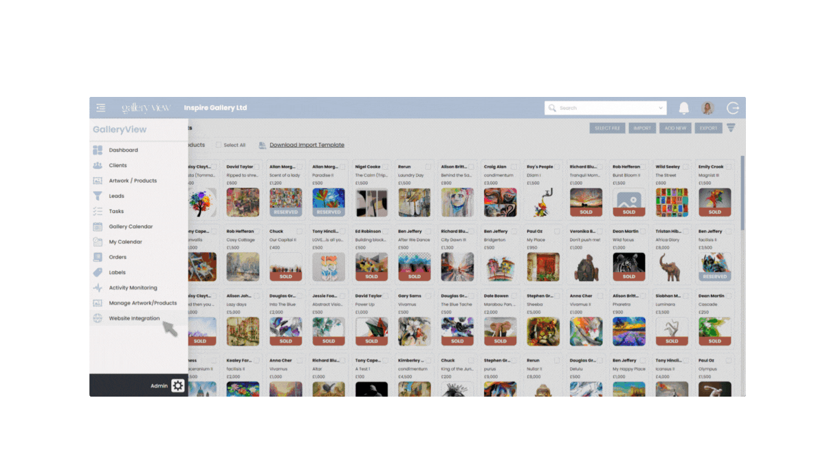 Your Gallery, Your Website, Your Way — Gallery View CRM screenshot