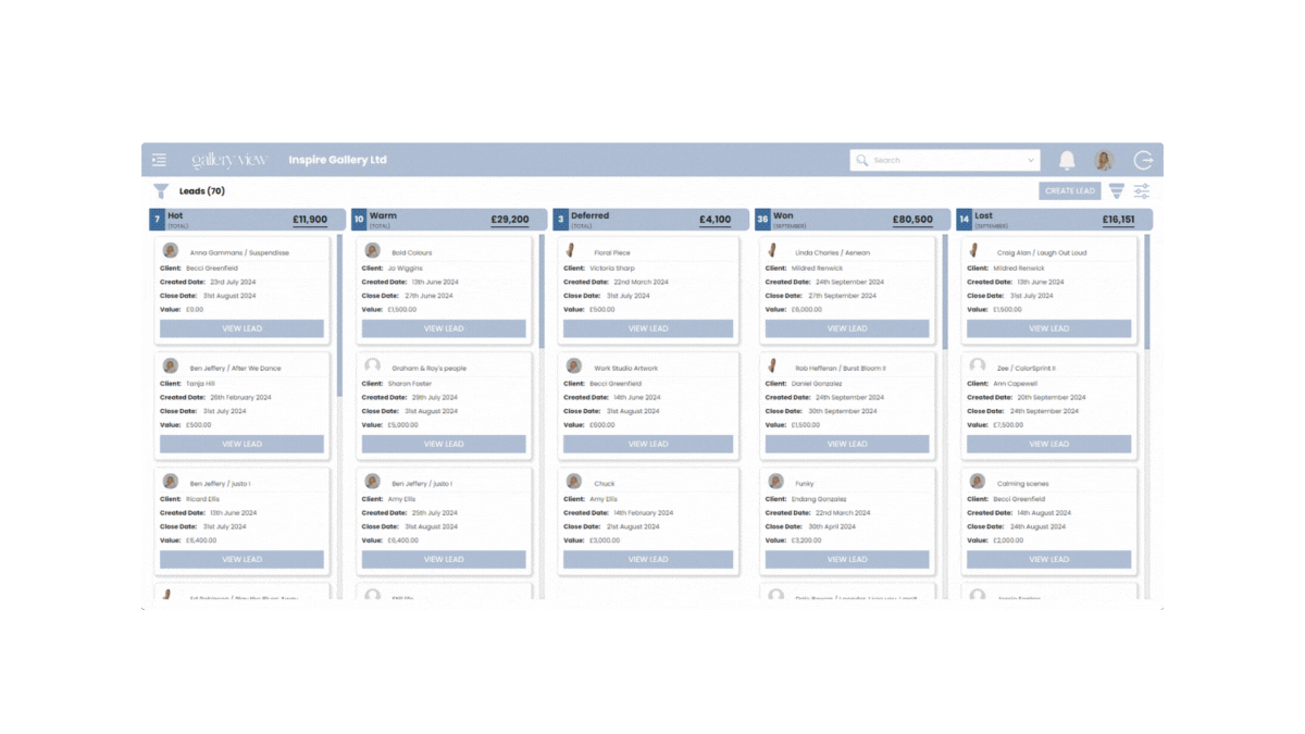 Empower Your Gallery and Grow Your Business — Gallery View CRM screenshot